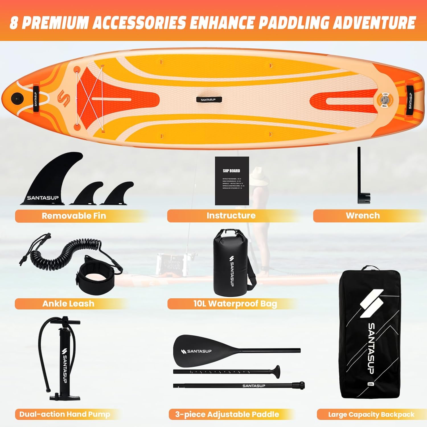 Tableau Gonflable Stand Up Paddle avec Accessoires Sup, Pont EVA antidérapant, Tableau Large 10'6