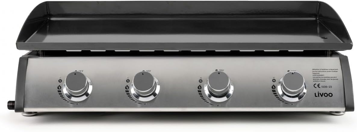 Plancha gaz 4 feux 10 kW, métal, grande surface de cuisson, DOC297