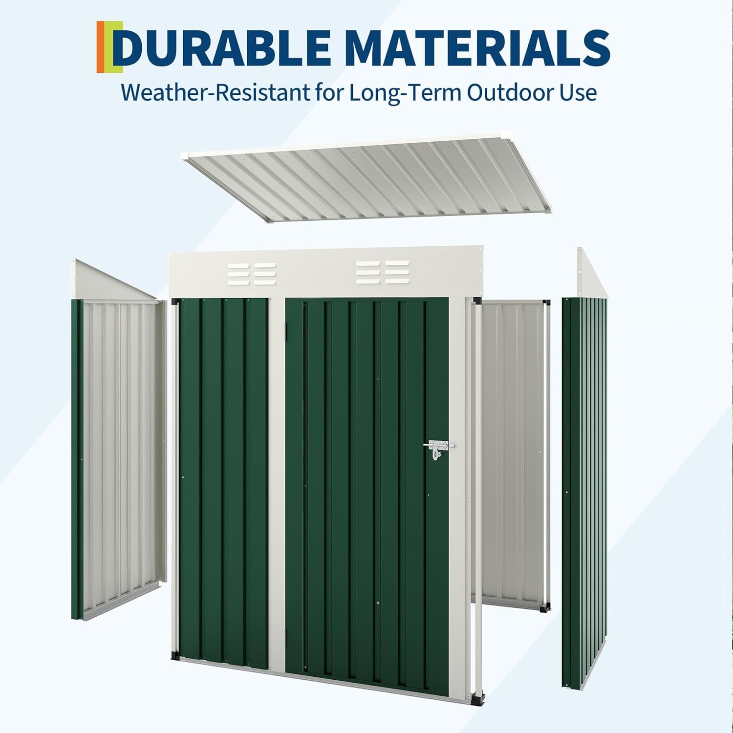 Abri de jardin en métal - 152,4 x 91,44 cm - Avec toit incliné et portail verrouillable - Abri de jardin compact en métal - Pour jardin, cour, terrasse (marron)