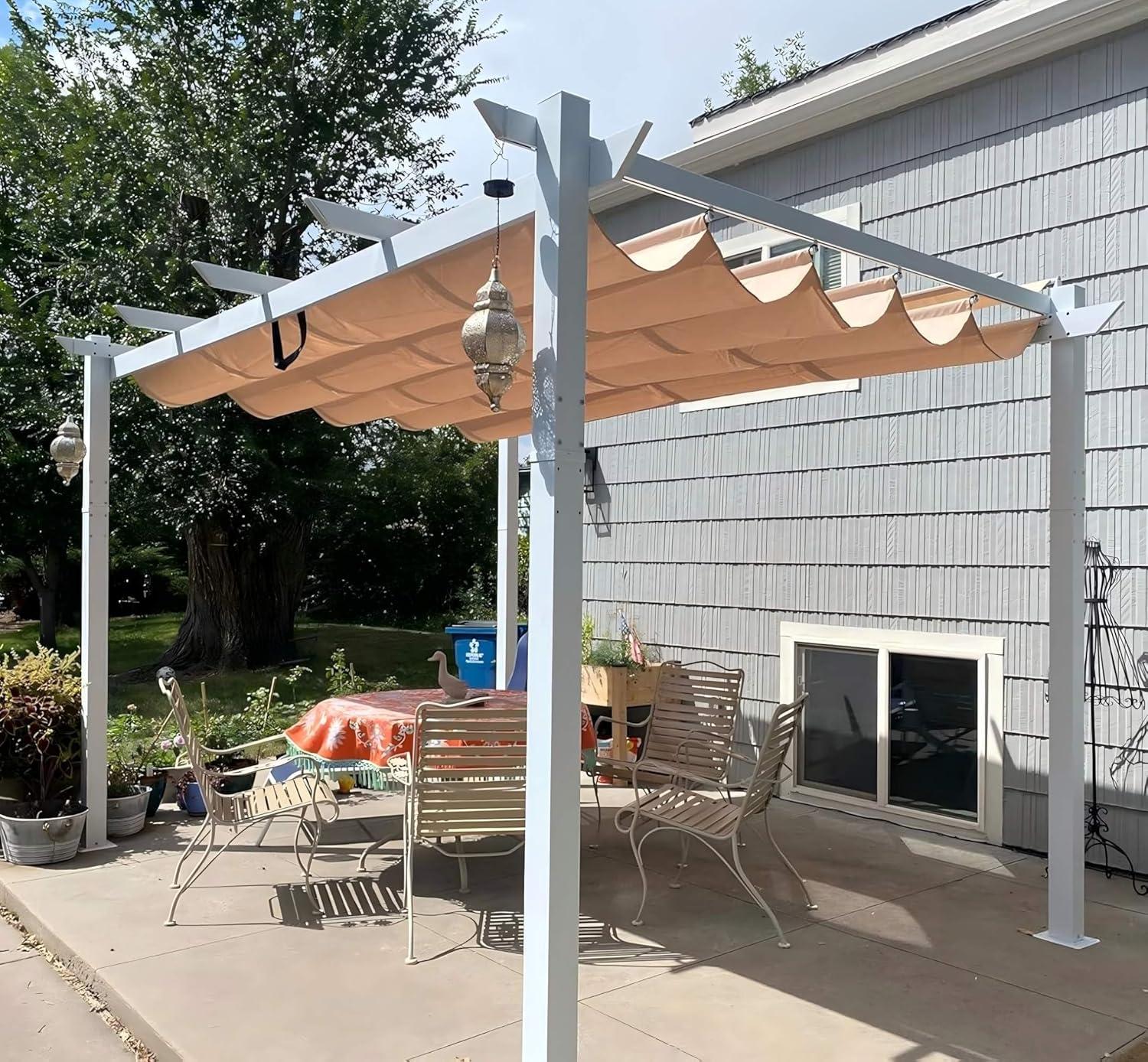 jardinite - Pergola aluminium - 4x3m - éclairage intégré, toit kaki