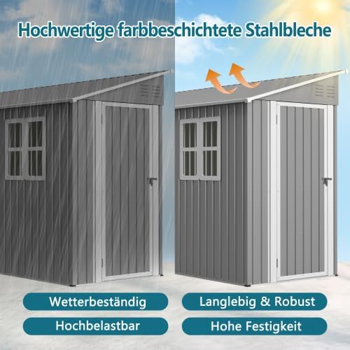 Abri de jardin métal - design adossé 1,2x3m, portes, fenêtres, kit de sol