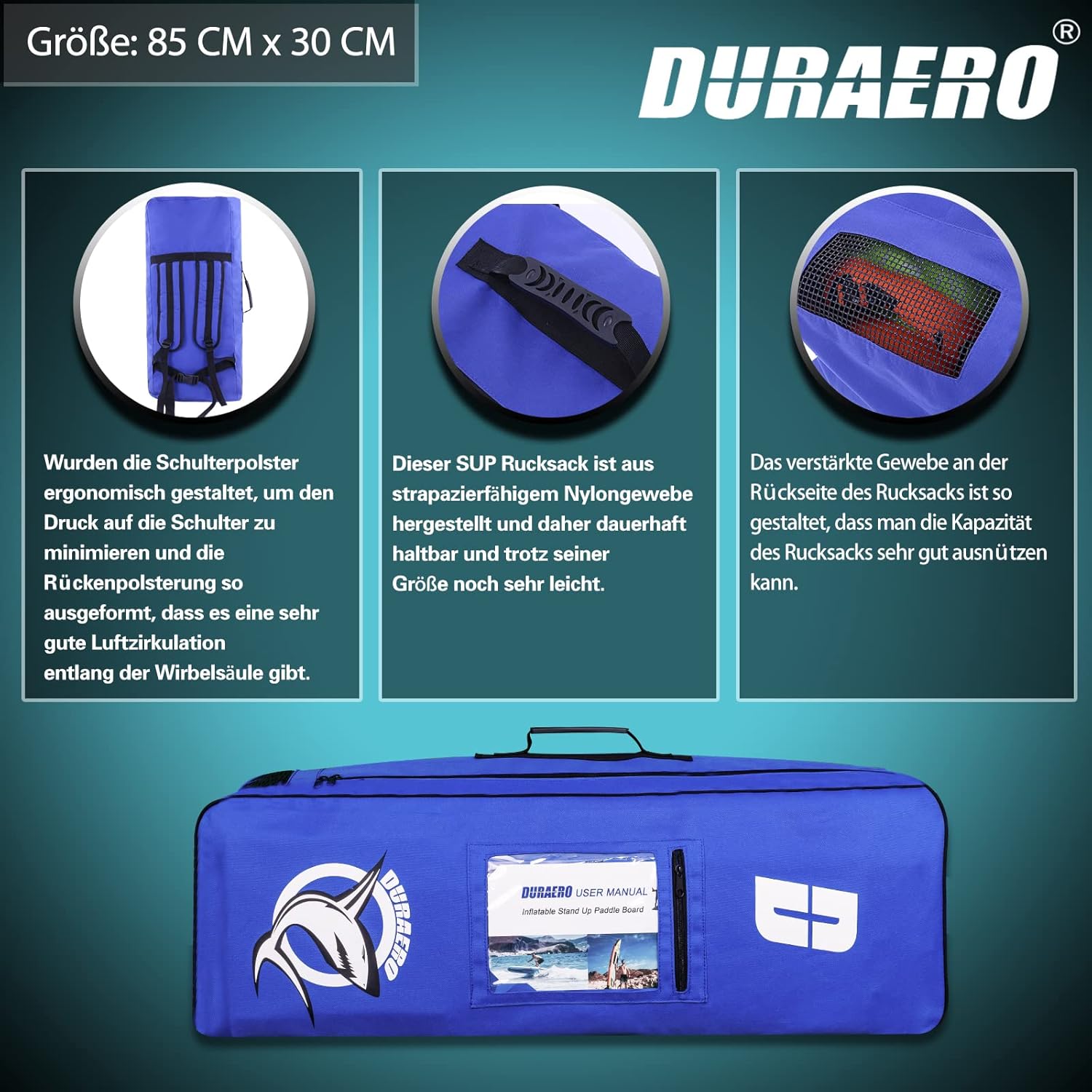 Siège de Kayak Gonflable Stand Up Paddle et Support de caméra, pagaie 2 en 1 330x76x15cm, Pompe jusqu'à 150kg avec Sangle de Pied, Sac à Dos
