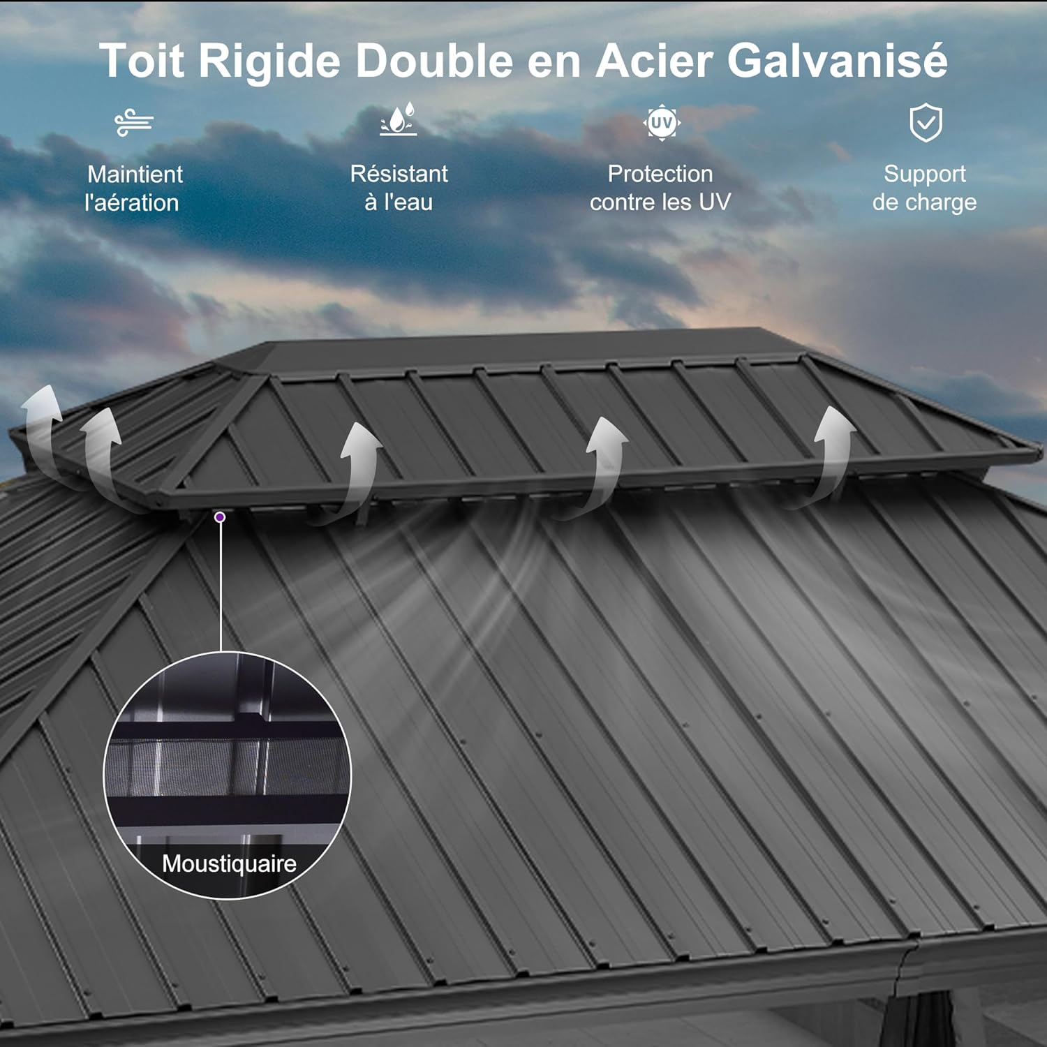 jardinite - Pergola Série 6x4,25m - alu, leds, rideaux, gouttière