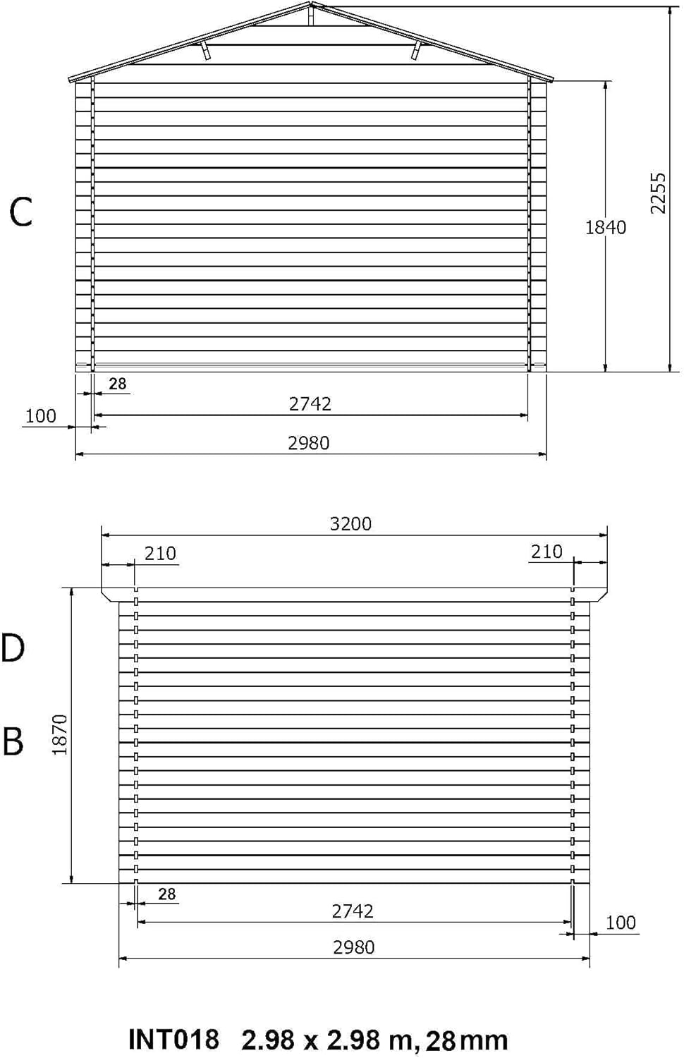Abri de jardin bois - 7,5m² - structure solide, rangement pratique - INT018