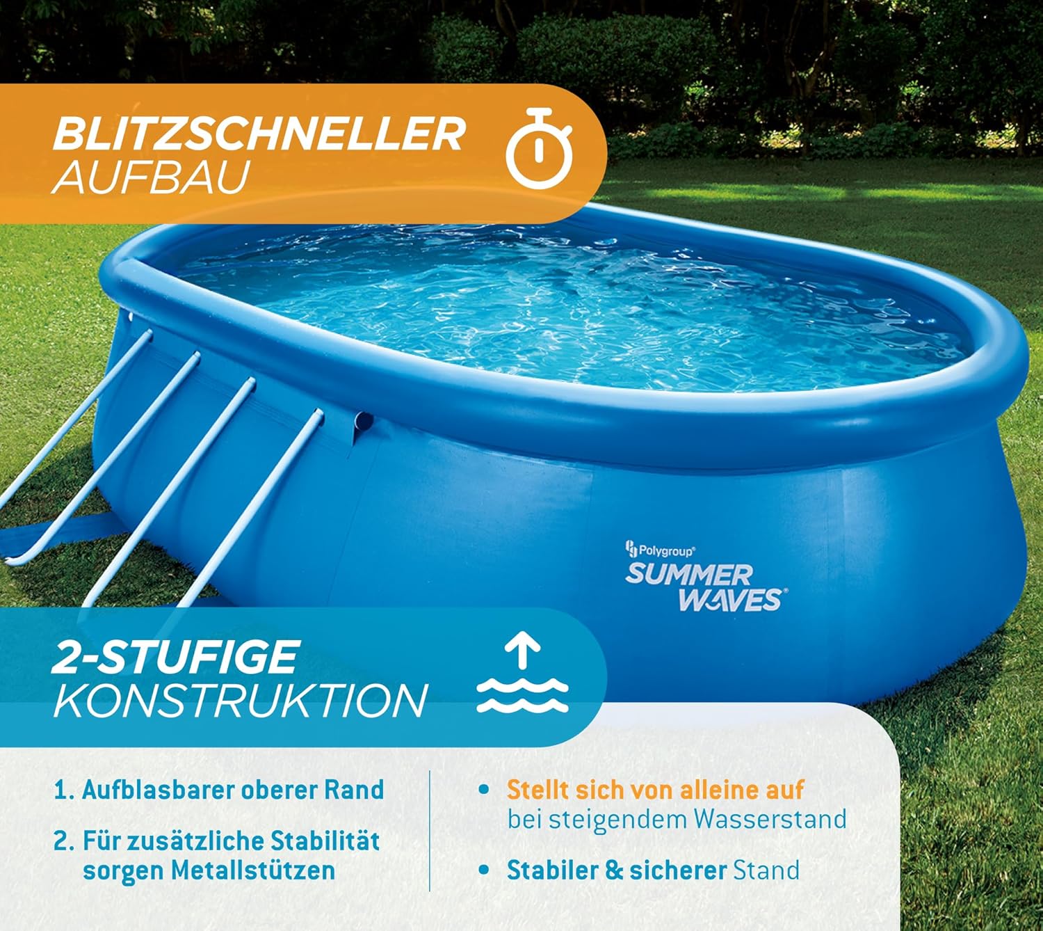 jardinite Quick Up Kit complet de piscine - Ovale - 457 x 305 x 107 cm - Bleu - Piscine hors-sol et piscine avec pompe à filtre, échelle, tapis de sol et bâche
