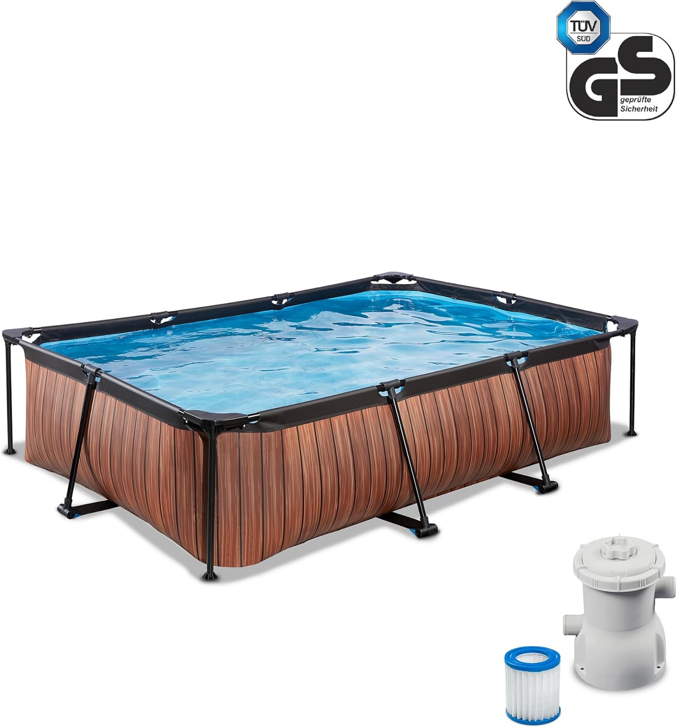 jardinite Piscine en Bois - 300 x 200 x 65 cm - Rectangulaire et compacte - avec Pompe à Filtre à Cartouche - Facile d'accès - Convient pour Les Tout-Petits - Cadre Solide - Design Unique - Marron