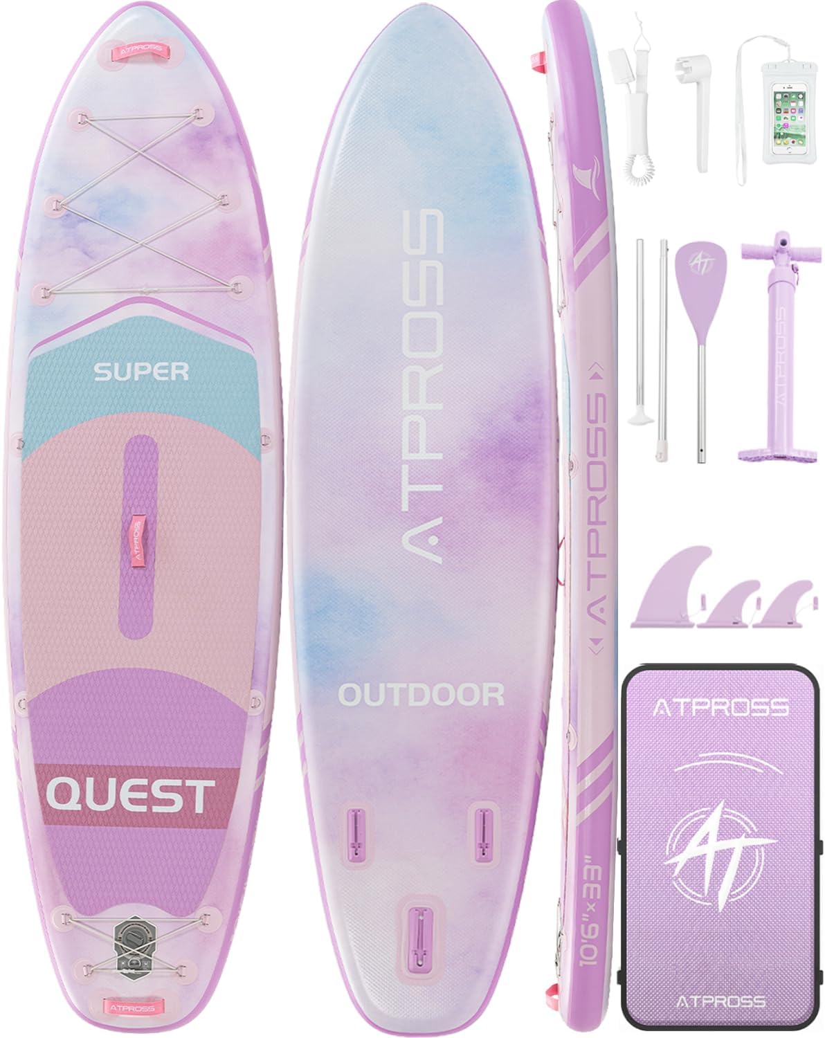 Stand up paddle gonflable adulte, 320x84cm, 2 places, charge 200kg