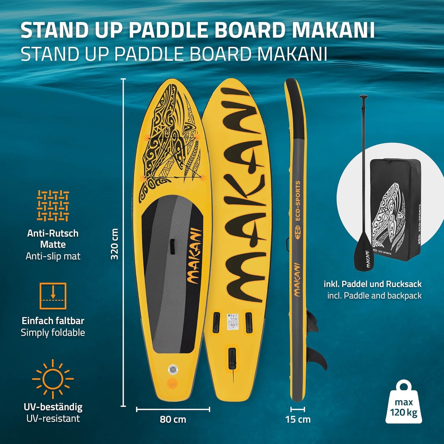 jardinite - stand up paddle série gonflable - 305/308/320/380 cm - PVC, 120/150 kg, 10/15 cm épaisseur