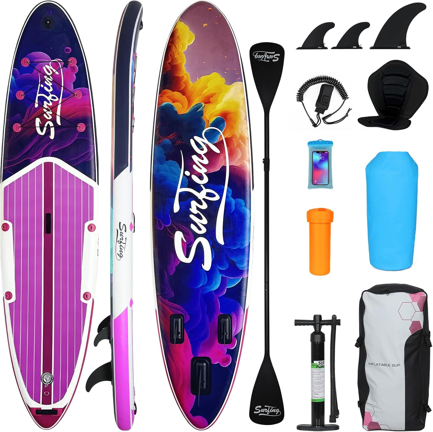 jardinite - Paddle gonflable 320/335 cm - 2 places, siège kayak, pagaie, pompe, 150 kg