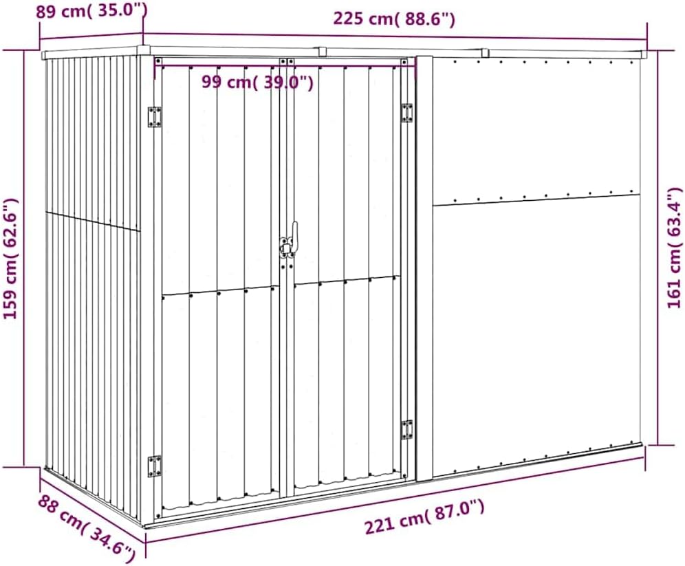 Abri de jardin - acier galvanisé anthracite - 225x89x161 cm, robuste, étanche