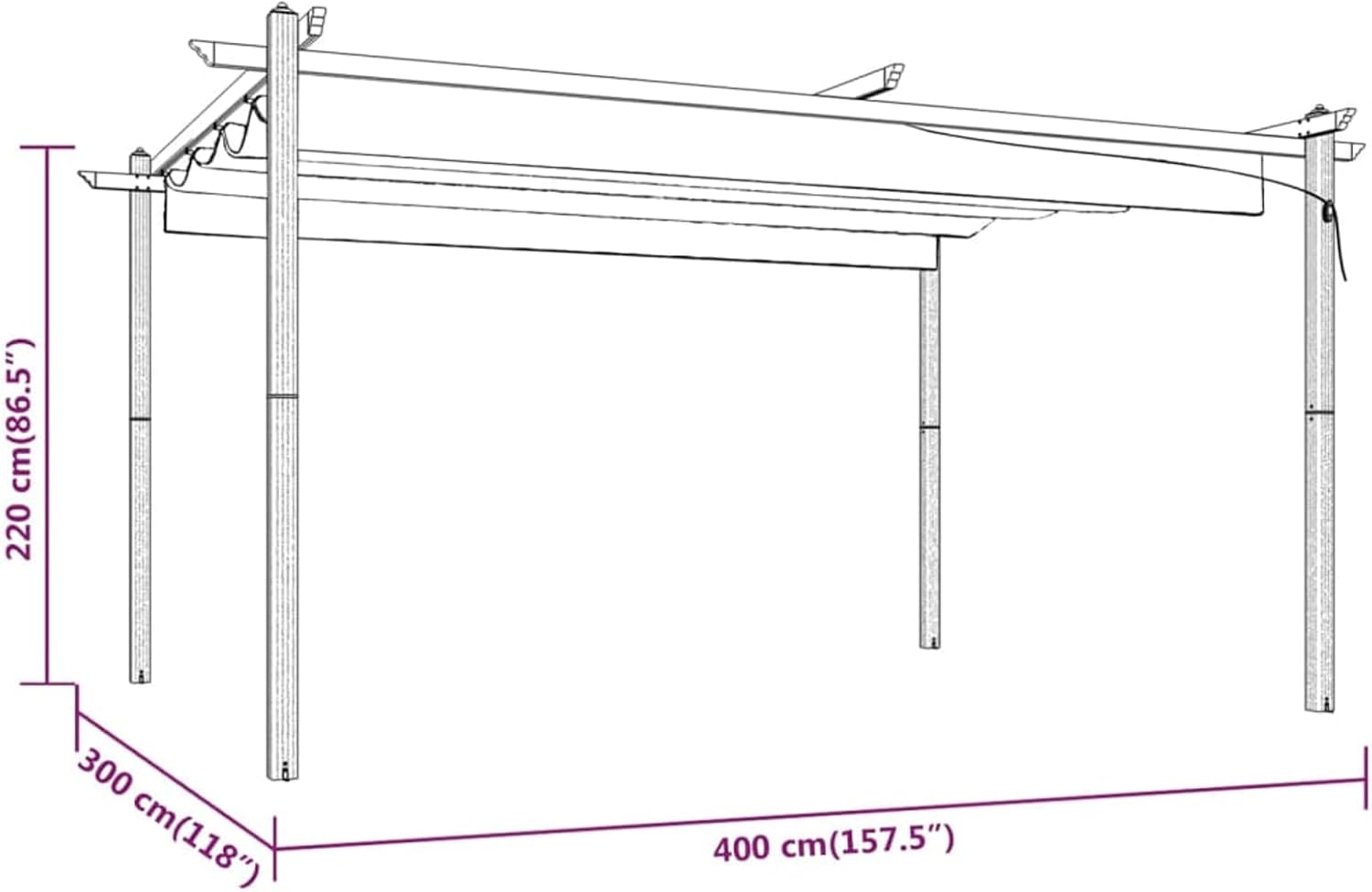 Tonnelle de jardin - toit extensible ouvrant - 4x3m étanche crème