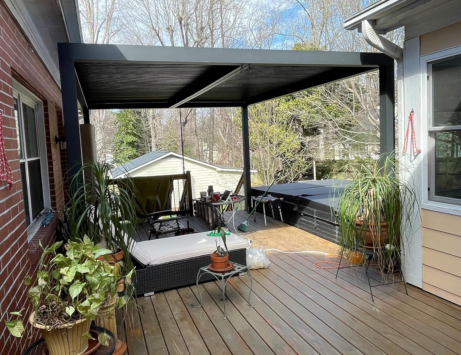 jardinite - pergola bioclimatique - 4,24x3,3m - alu, persienne fixes, gris