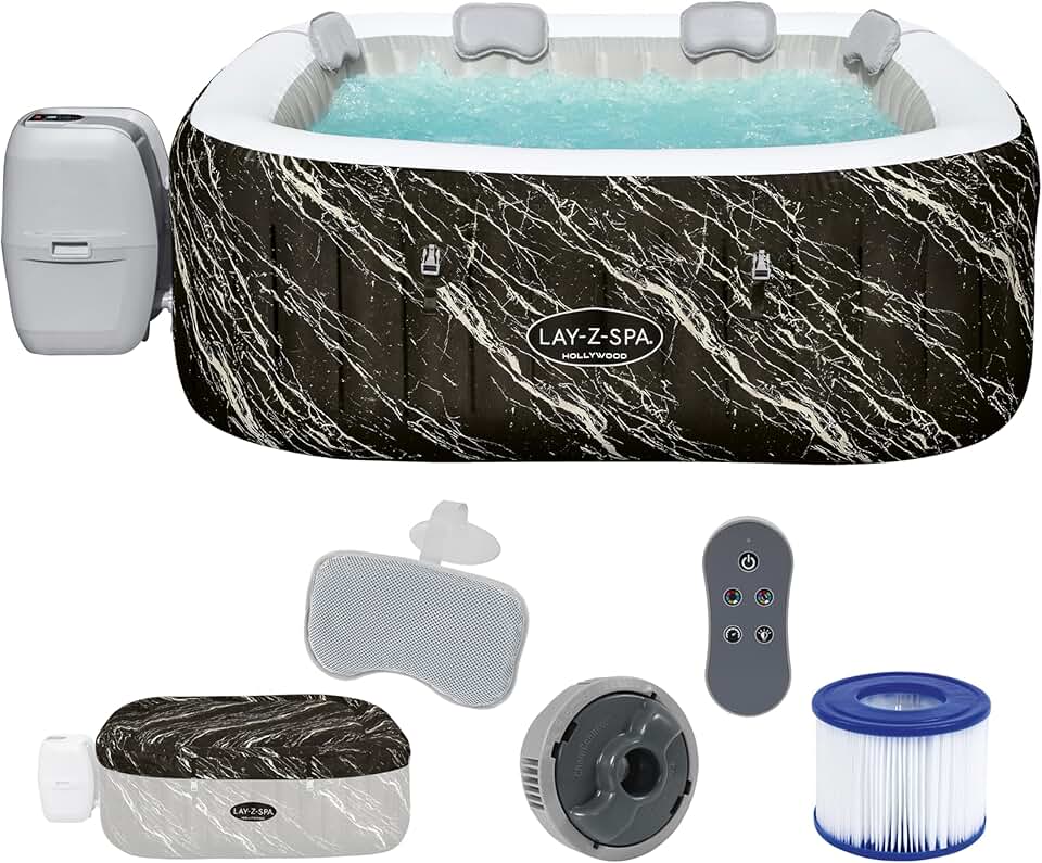 jardinite - Hollywood Luxe - 180x180x66cm - spa LED 4-6 personnes, noir