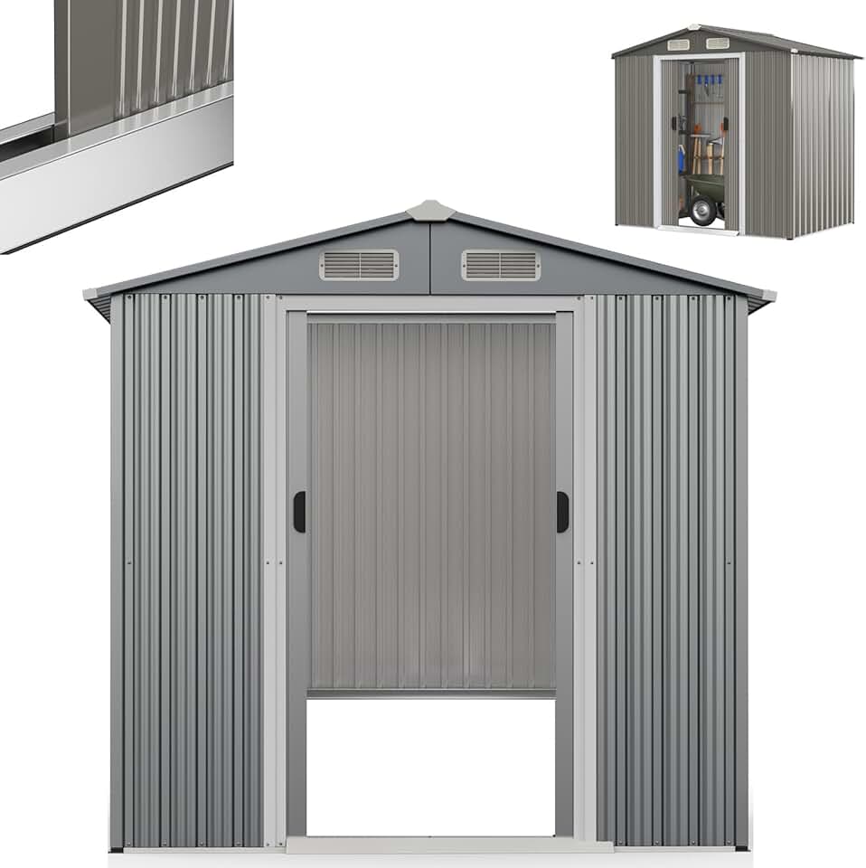 jardinite - abri de jardin métal - 182x129x186cm - double porte, toit appenti, volets - 3,6M3-2,2M2