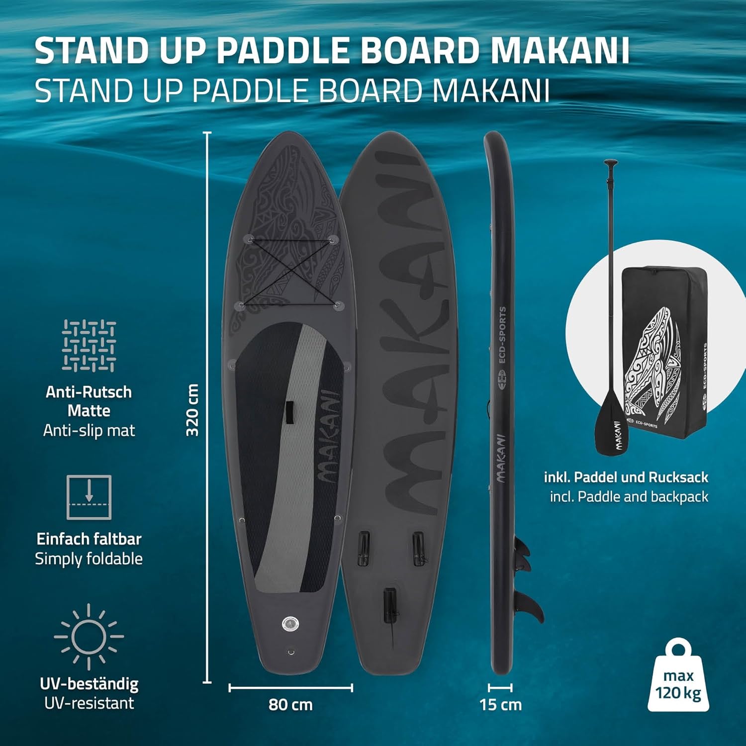 jardinite - Stand Up Paddle Gonflable - 305/308/320/380 cm - PVC, 120/150 kg, épaisseur 10/15 cm