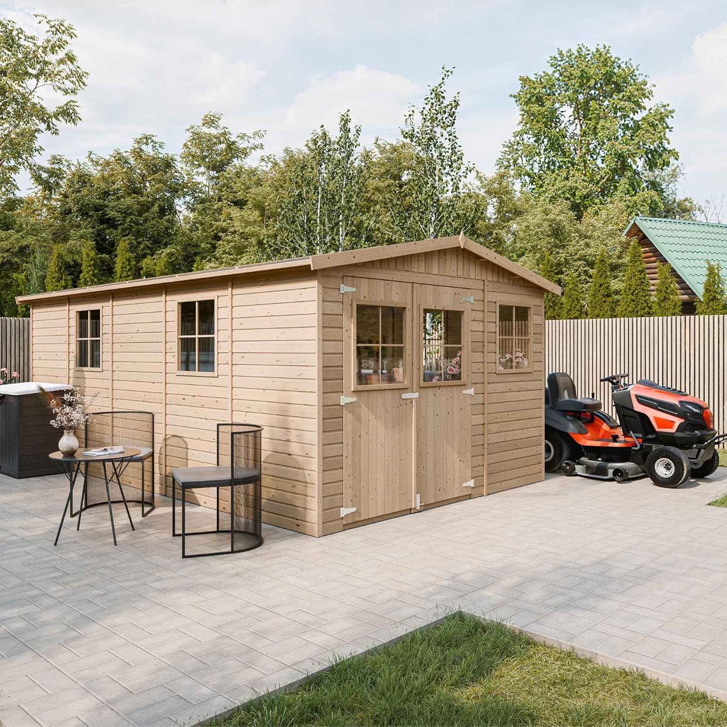 ABRI de Jardin en Bois Exterieur avec Les PLANCHERS IMPRÉGNÉ - Chalet en Pin/épicéa- H226x324x516 cm/15 m²- Construction de Panneaux- Rangement pour vélos, Remise à Outils- jardinite M337+M337G