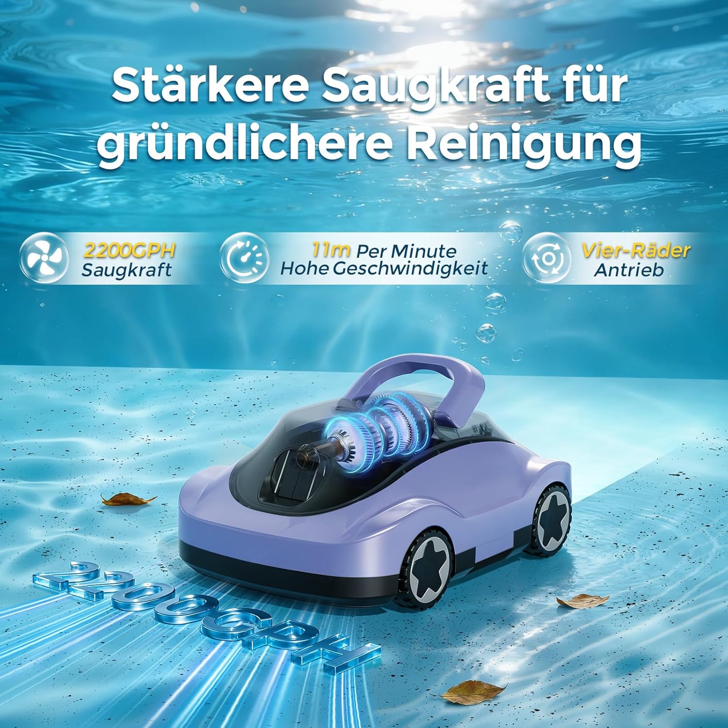 Robot Piscine sans Fil - 180min autonomie, aspiration puissante, filtration fine, pour piscine jusqu'à 200m²