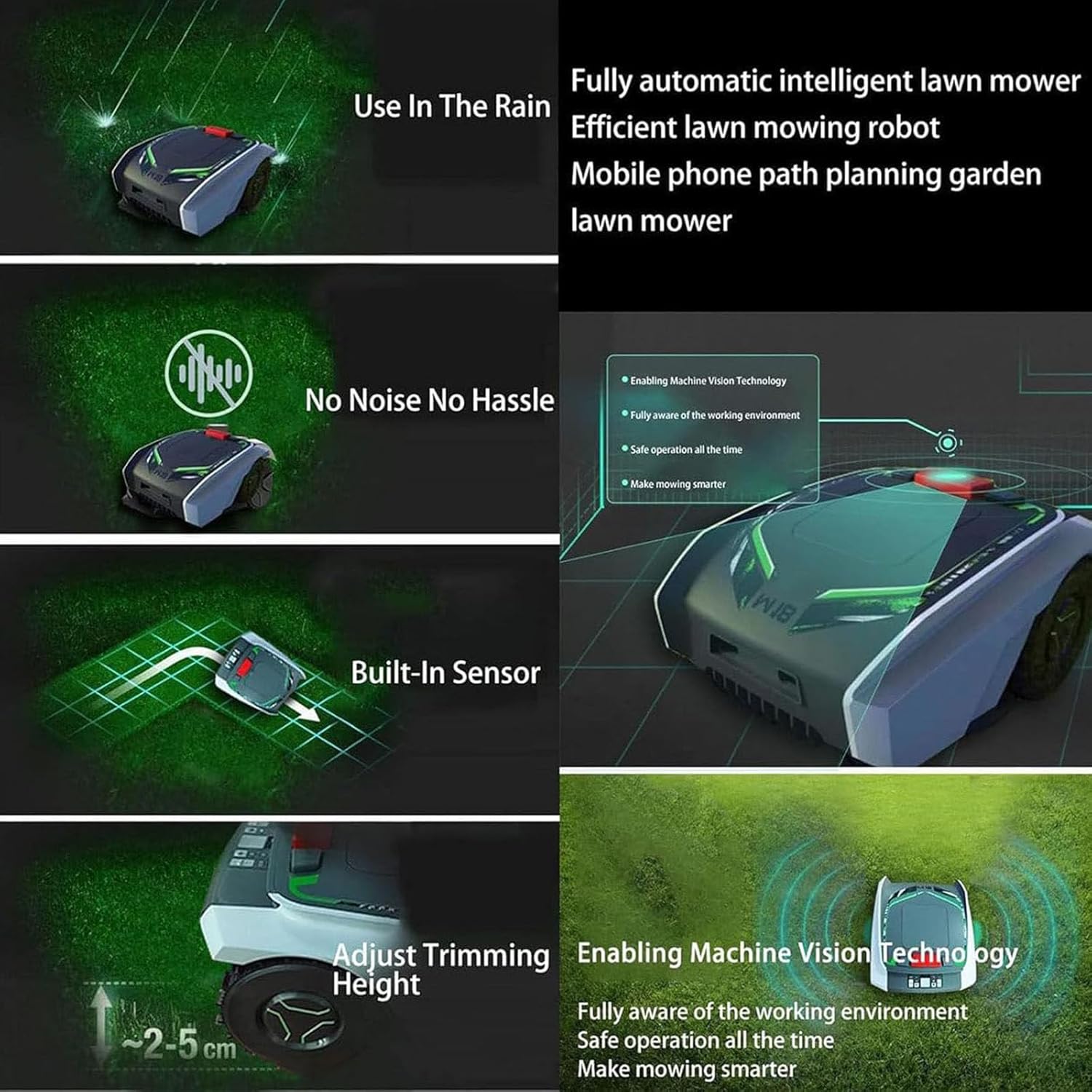 Robot tondeuse - 1500m², 19cm/20-60mm, pluie, WiFi, 35% pente