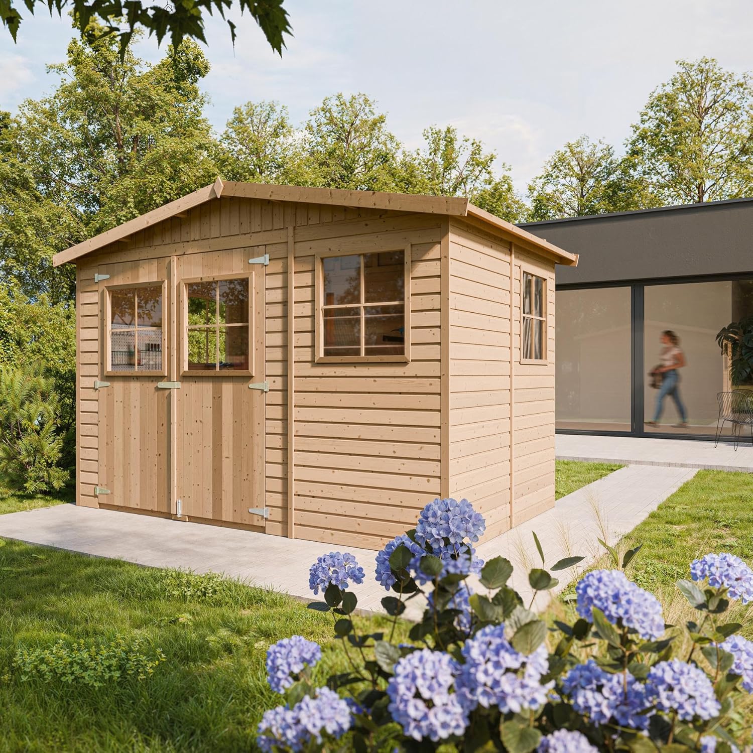 Abri de Jardin en Bois Exterieur avec Les PLANCHERS IMPRÉGNÉ- Cabane de Jardin en Pin/épicéa-H226x324x216 cm/6m2- Construction de Panneaux- Rangement pour vélos, Remise à Outils- jardinite M334+M334G