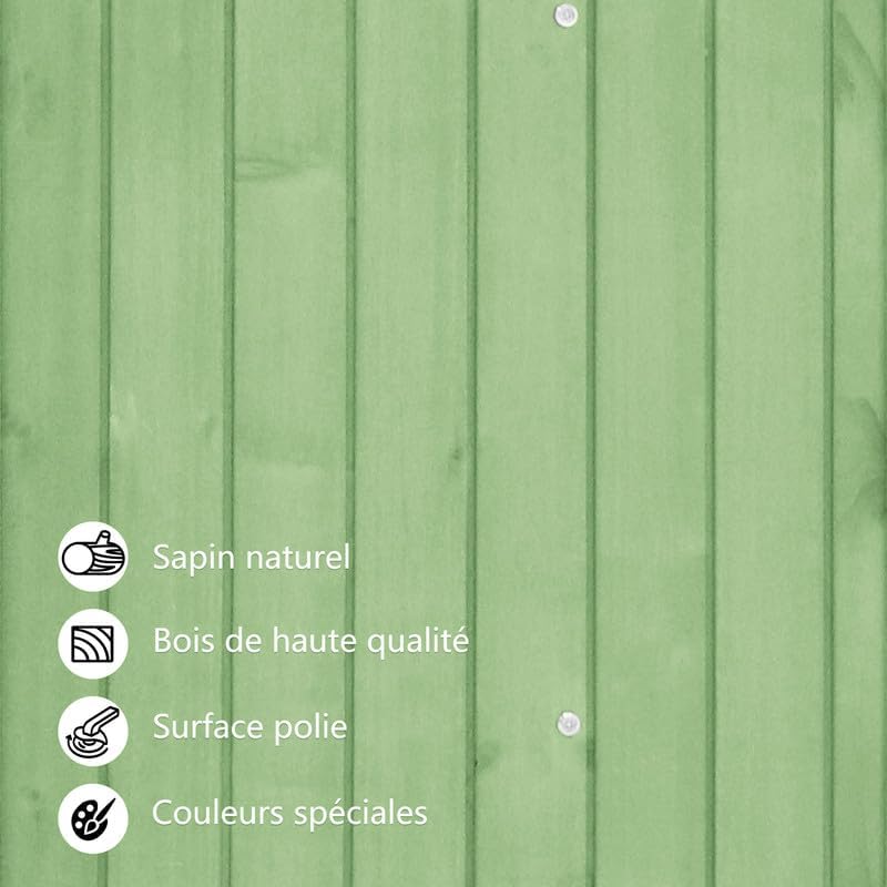 Abri de Jardin en Bois 124x46x174cm,Rangement Outils de Jardin,Cabane de Jardin Extérieur avec Serrure en PVC incliné à loquet,Vert