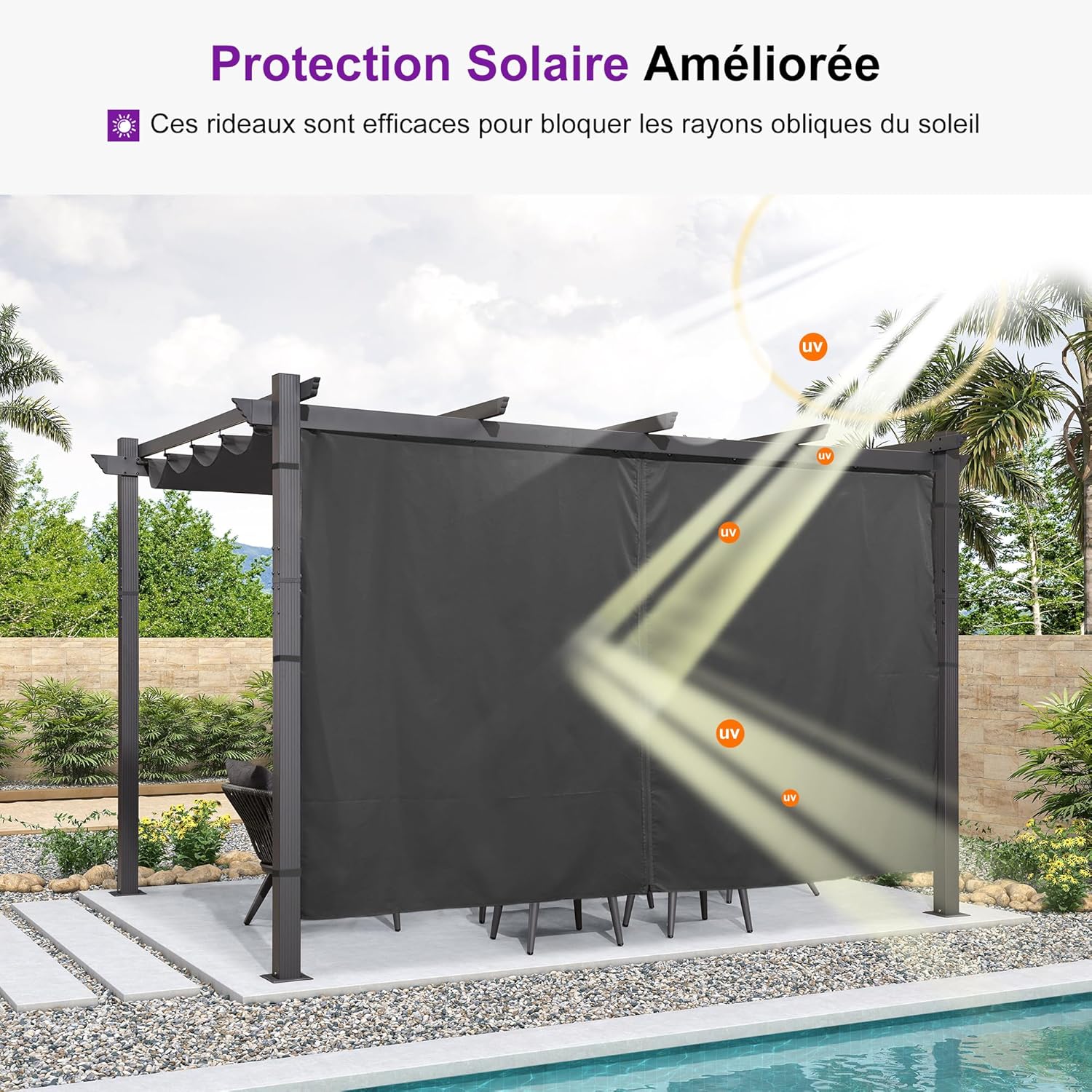jardinite - pergola aluminium série 4x3m rideau toit coulissant gris