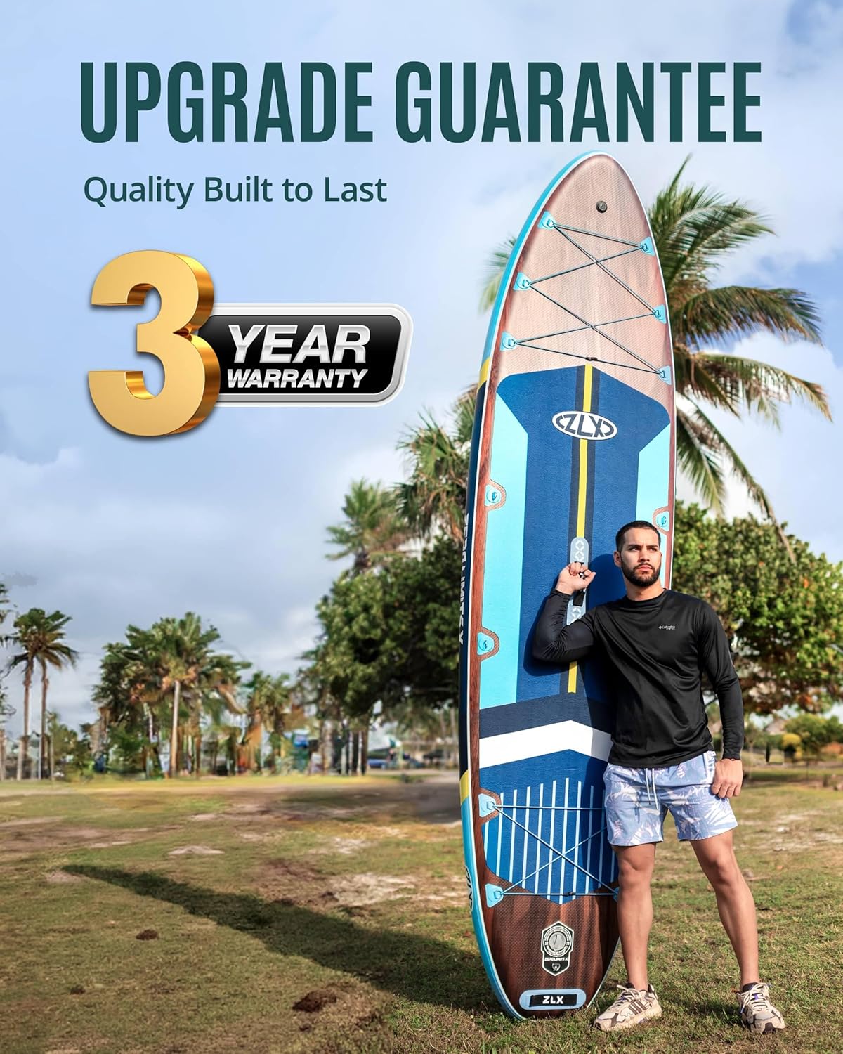 ZLX Paddle Gonflable 350 x 89 cm Extra Large Sup | Planche Stable Antidérapante, Aileron Amélioré, Accessoires Premium, Sac & Pompe Haute Pression, pour Adultes Tous Niveaux avec Siège Gonflable