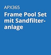 Le texte indique « APX365 Frame Pool Set mit SandFilter-Anlage » en texte blanc sur fond bleu.
