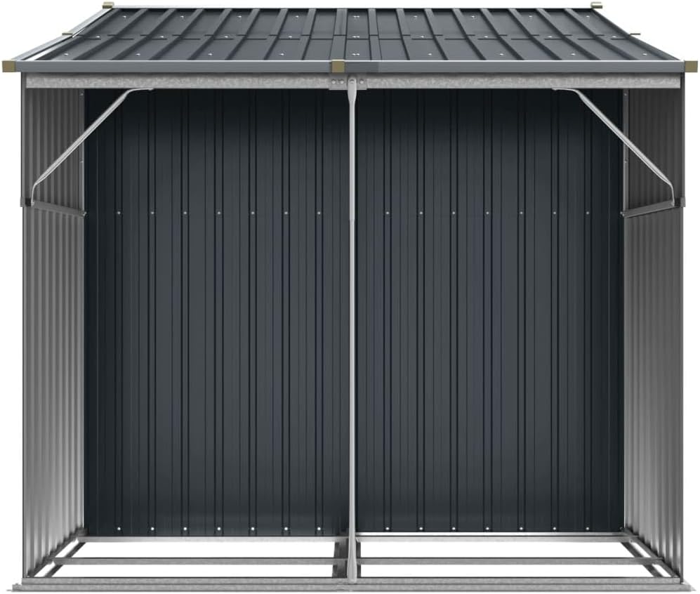 Abri de jardin - acier galvanisé 277x192,5x179 cm, rangement bois et aération, toit incliné