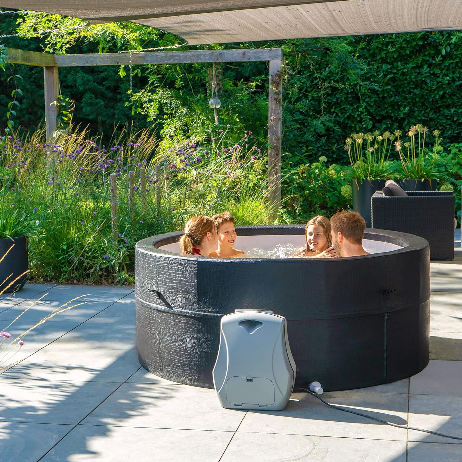 jardinite - Leather Premium Spa extérieur 184x73cm - 4 places, chauffage, 120 jets air