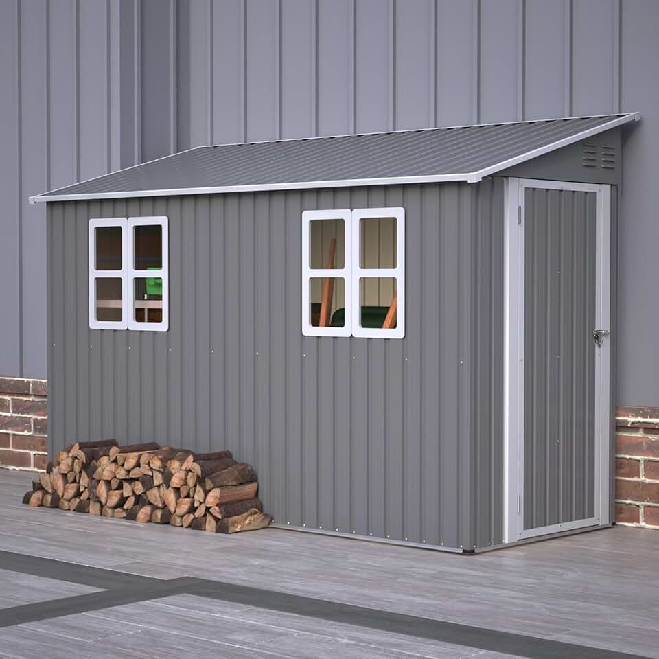Abri de jardin métal galvanisé - 4x10 FT - toit incliné, fondation, résistant intempéries