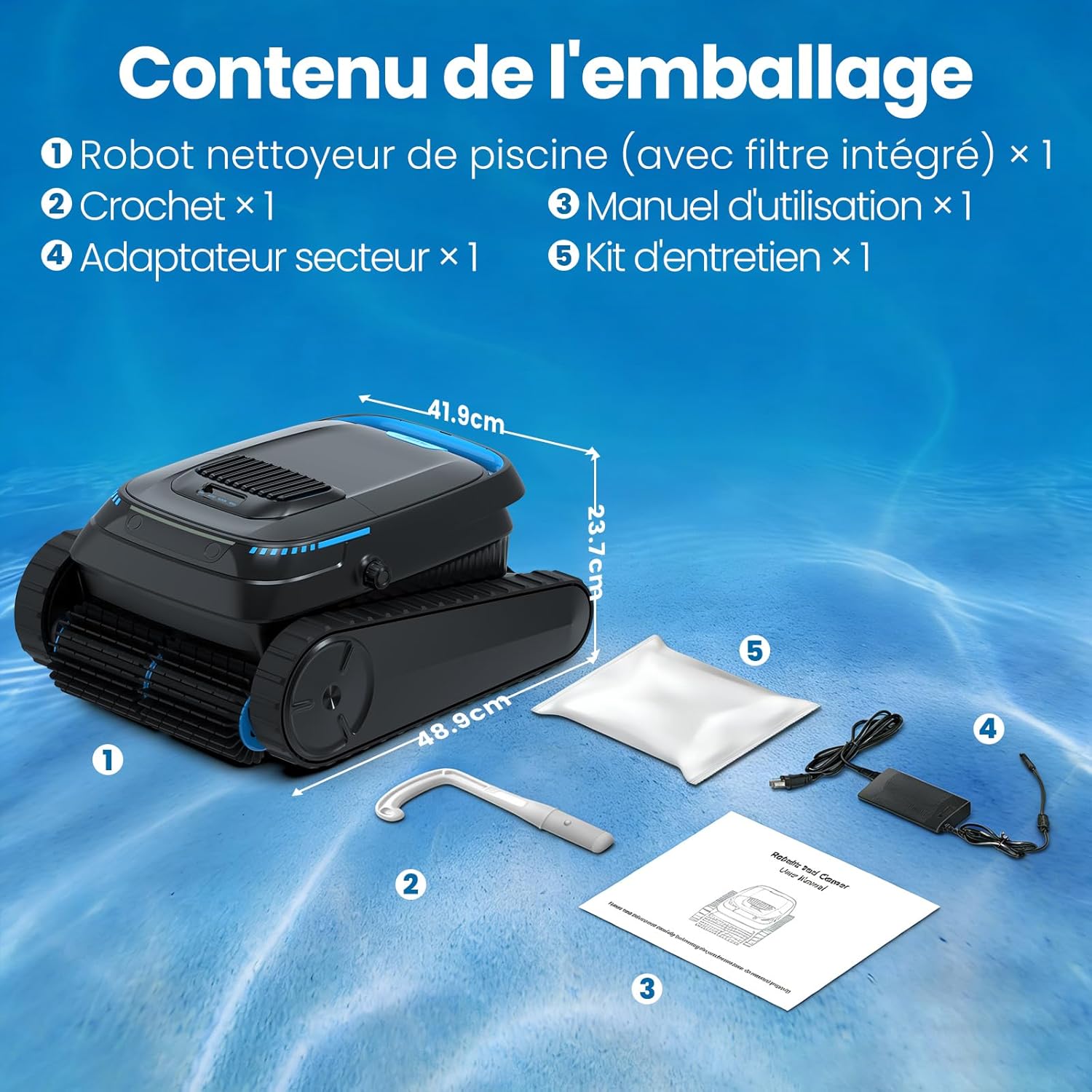Robot piscine - version 2026 - 170㎡ - sans fil, batterie, 18927 L/H