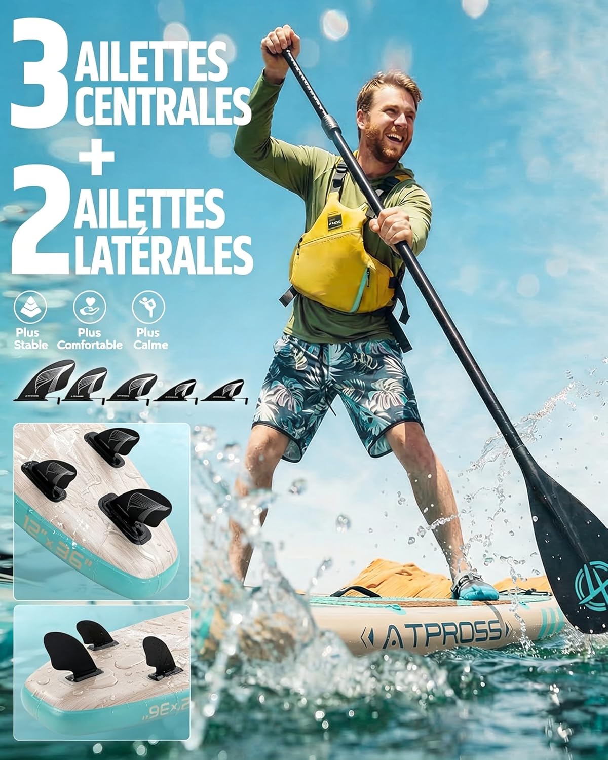 Planche de Paddle Gonflable Adulte avec Siège Kayak & Accessoires, 366x92cm Sup Extra Large & Stable, Charge 240kg, Kayak Gonflable 2 Places pour Yoga, Pêche et Surf