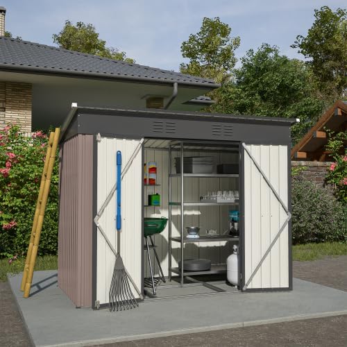 Abri de jardin métal - 2,4x1,2m - résistant, aéré, base en métal
