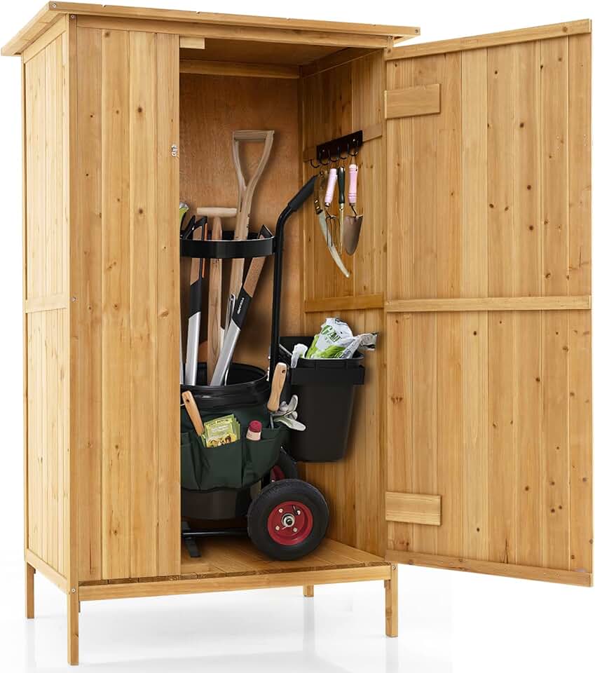 jardinite - armoire jardin bois - 3 étagères, toit asphalte, porte verrouillée