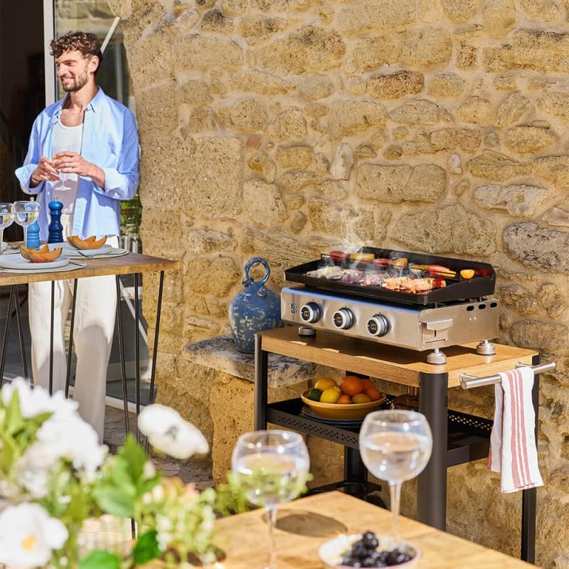 Favex - Plancha Silvia II Evo - 67x34 cm - 3 feux, fonte émaillée Stable Flame, 8-10 convives, Clear Flow