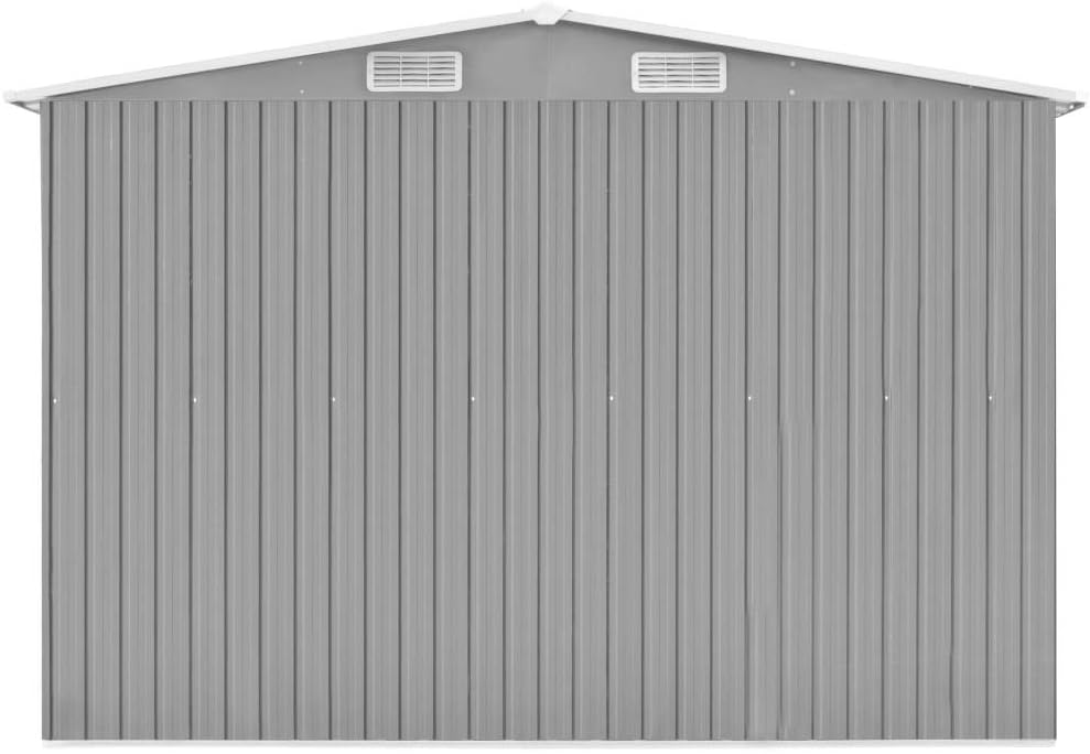 Abri de jardin métal gris - 257x489x181 cm, robuste, 105.6KG
