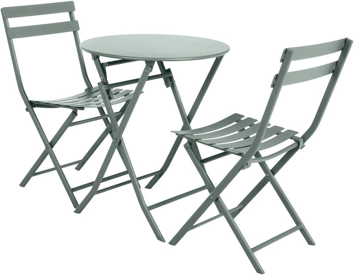 jardinite - Greensboro - Ø60 cm - Table de jardin pliante acier vert 2 places
