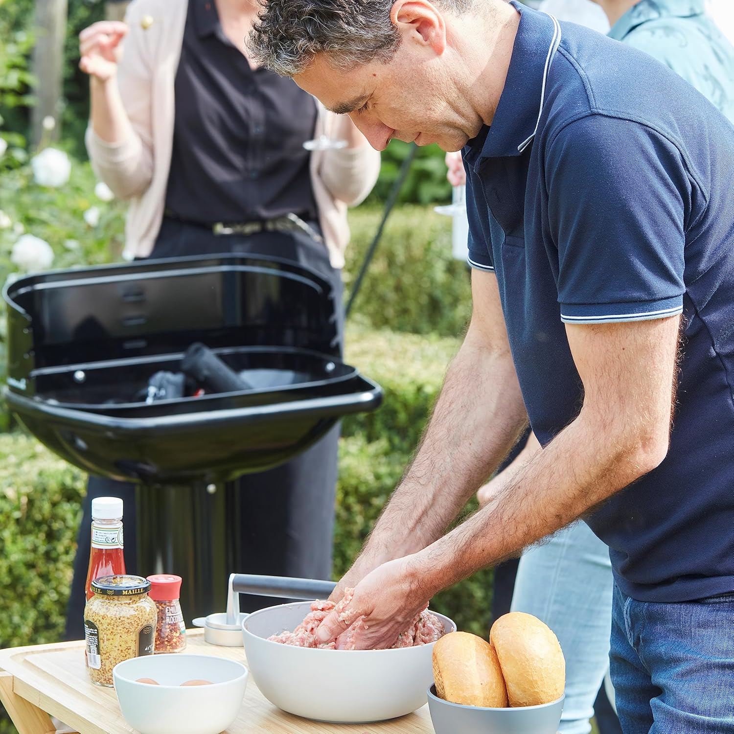 Barbecue charbon - acier émaillé Ø56x34 cm - noir - cuisson polyvalente