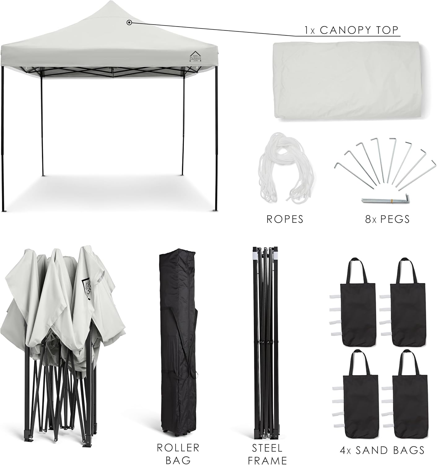 jardinite - Pop-up tonnelle série 3x3m - blanche, 100% imperméable