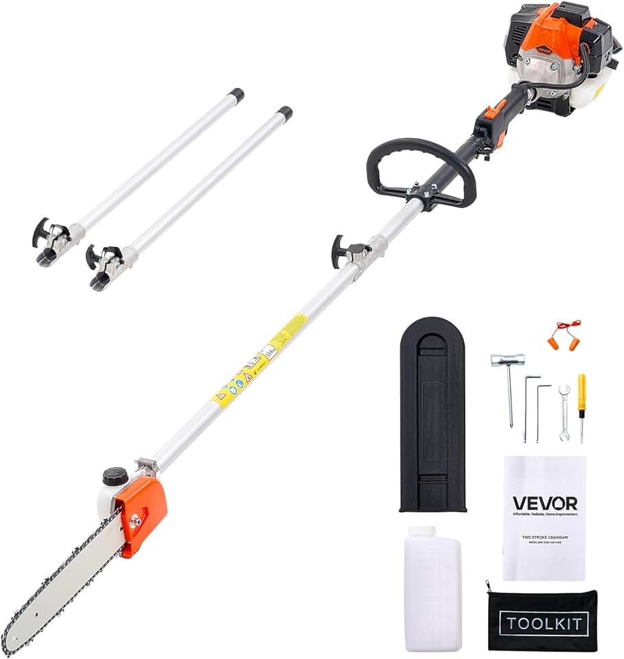 jardinite - élagueuse thermique 25cc - perche extensible 2,12-3,62m, guide 30,5cm, réservoir 650ml