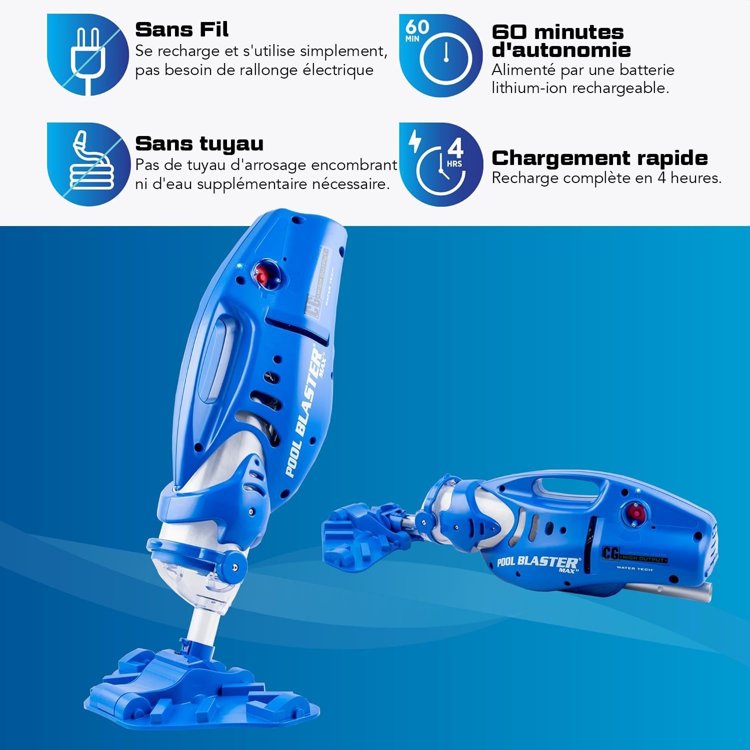 Water Tech - jardinite Max Li - aspirateur piscine sans fil, puissance accrue, moteur P30, spa, CG