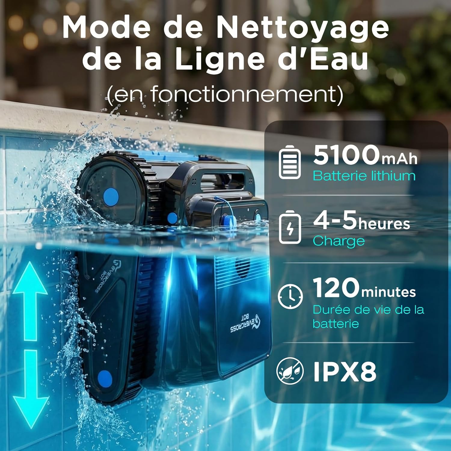 U8 Robot piscine - Sans fil, 120min, appli, 200㎡, U8