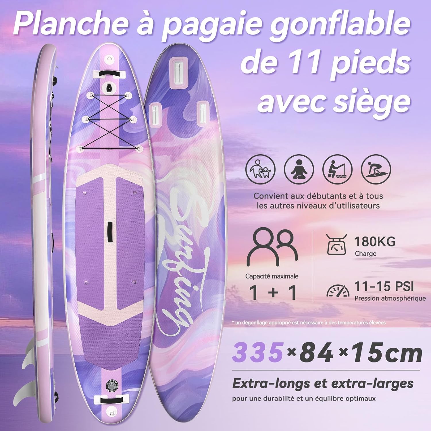 jardinite - Paddle Gonflable Série Adulte - 320/335cm - 2 personnes, siège kayak, pagaie alu, support caméra, jusqu'à 15