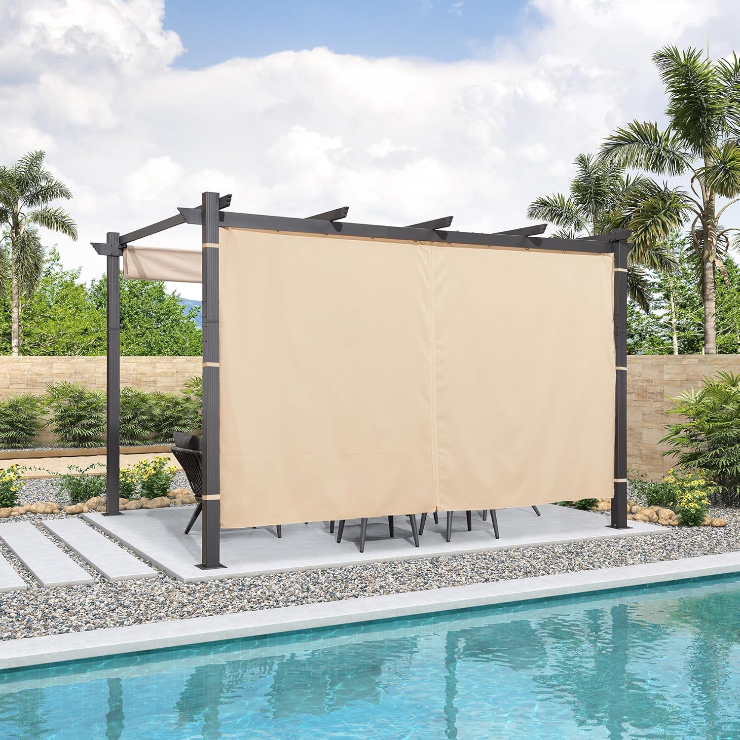 jardinite - Pergola aluminium série Rideau - 4x3m toit coulissant extérieur