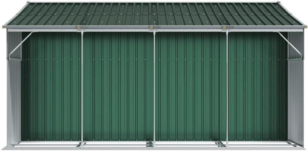 Abri de jardin acier galvanisé 277x365,5x179cm, vert, support bois, 4 aérations