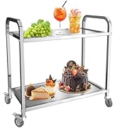 jardinite Chariot de Service INOX Service desserte de Cuisine à roulettes avec roulettes, 2 étagère...
