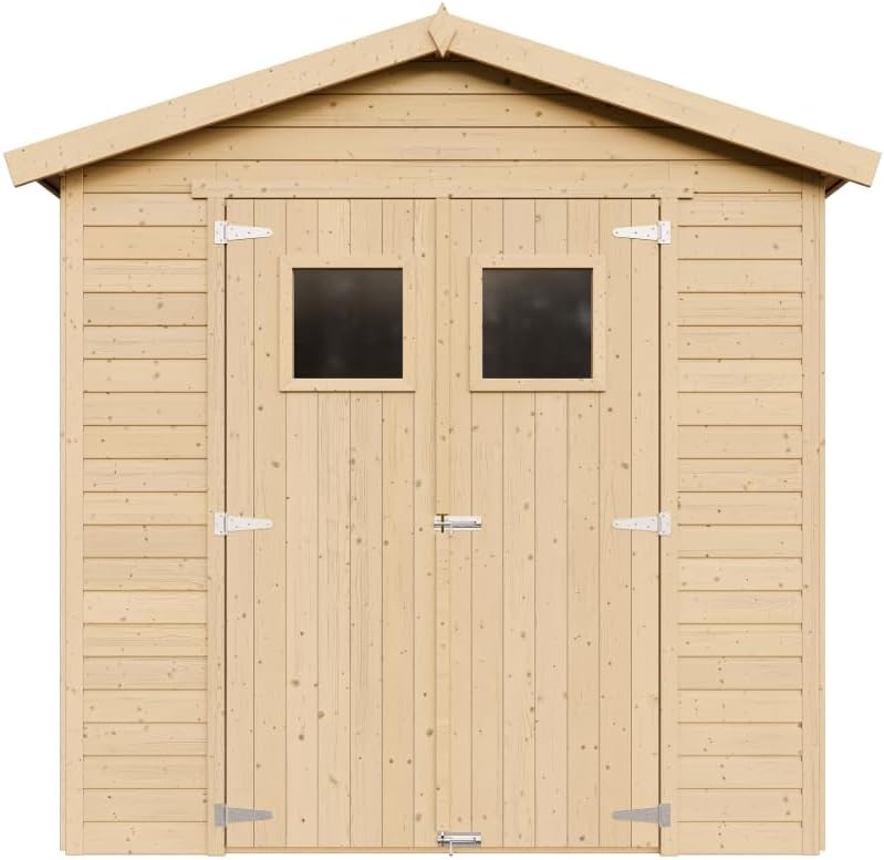 Abri de Jardin en Bois Naturel Plus Les PLANCHERS IMPRÉGNÉ - Stockage extérieur avec fenêtres H228x222x233 cm/4,2 m² Hangar en Bois Naturel - Atelier Rangement Outils et vélos- jardinite M351+M351G