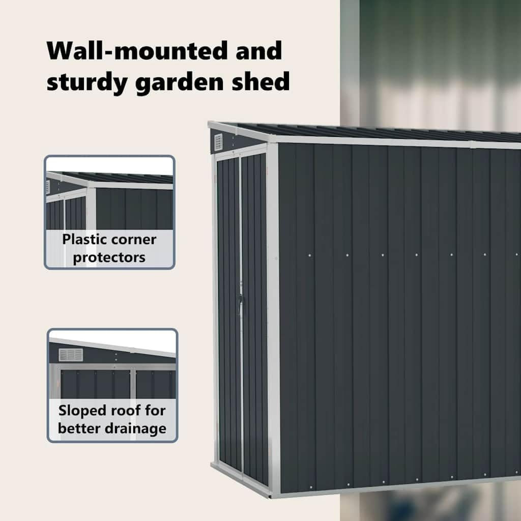 Abri de jardin mural - acier anthracite 118x288x178 cm - extérieur - 316227