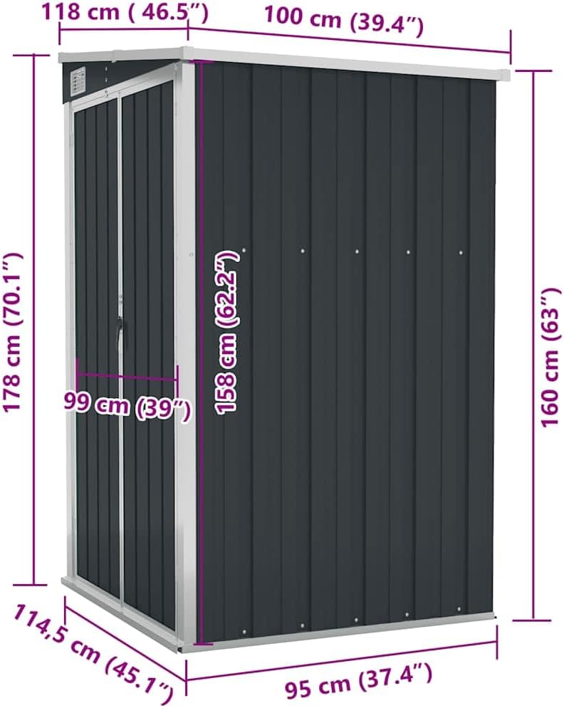 jardinite Remise de Jardin Murale Anthracite 118x100x178 cm Acier,Structures extérieures, Cabanes & abris de Jardin,316219
