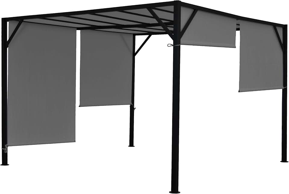 Pergola de jardin - structure acier stable - toit ouvrant gris 4x4m - 04_0004067